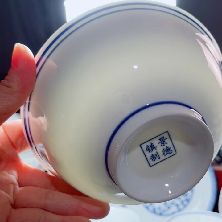青花玲珑6寸面碗蓝边