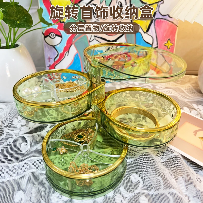 【高级感】新款耳钉耳饰多层分格首饰盒防尘桌面饰品收纳饰品盒透明