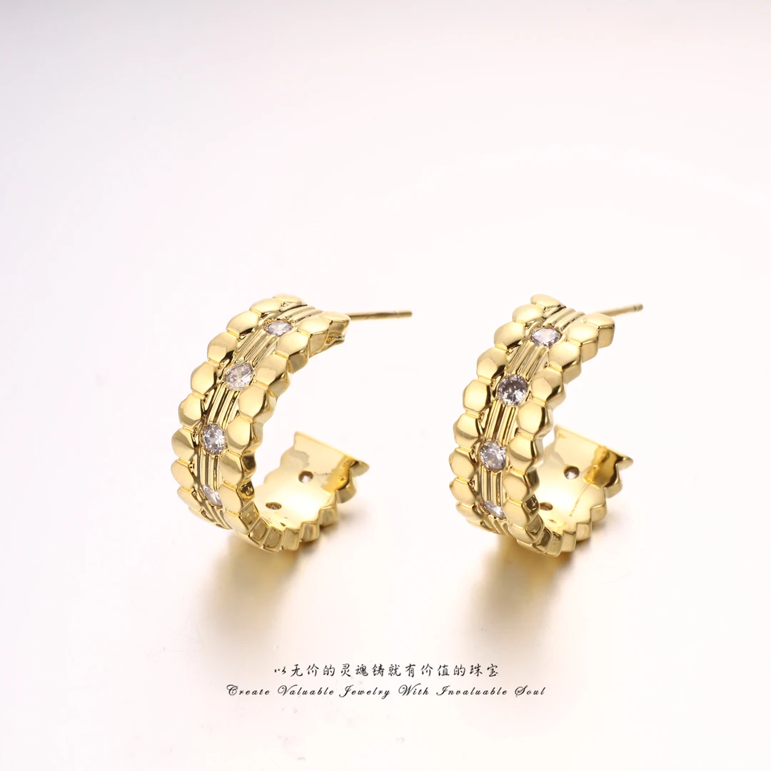 铜合金合成锆石耳饰 【Lisa Nik】美·金色耳圈时尚耳饰 LSK-C-31042