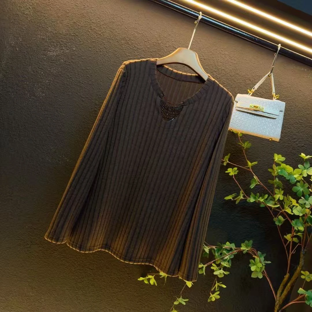 新款大码2025加厚重工圆领显瘦百搭重工上衣/33507