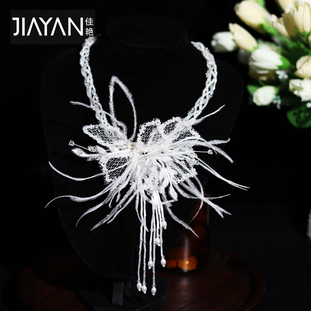 3023新款超仙森系手工花瓣串珠羽毛发带额饰复古新娘婚纱头饰
