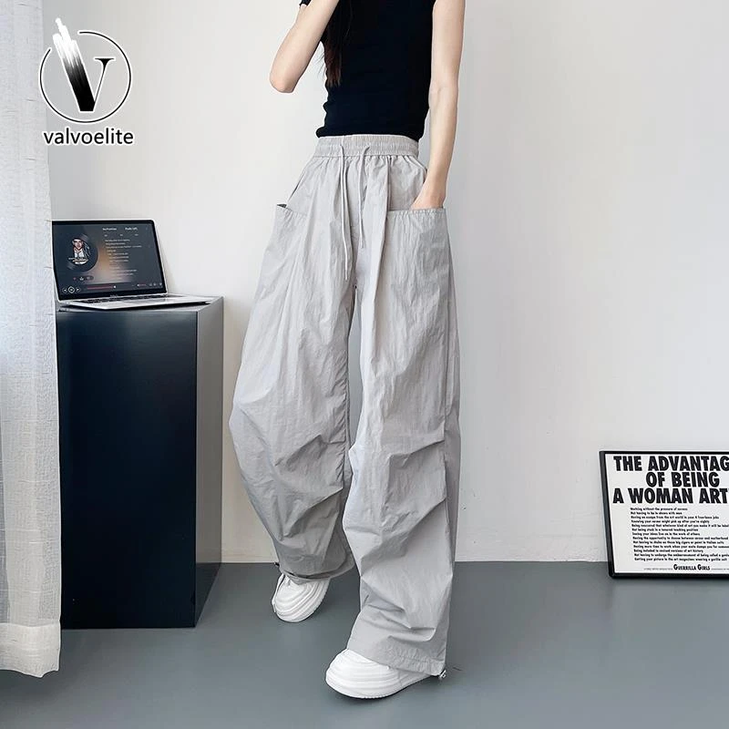 VALVOELITE工装阔腿裤女夏季大码胖宽松显瘦速干休闲裤运动直筒裤