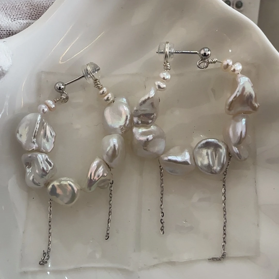 银S925镶嵌淡水珍珠耳饰