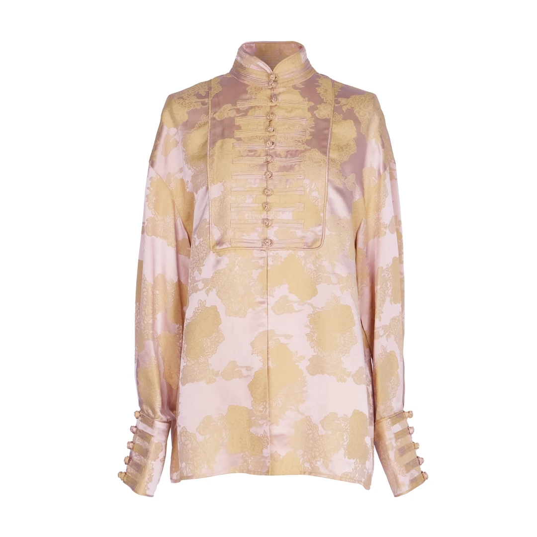 【折扣店专属】JUNYANG杨君 牡丹亭中提花立领盘扣衬衫