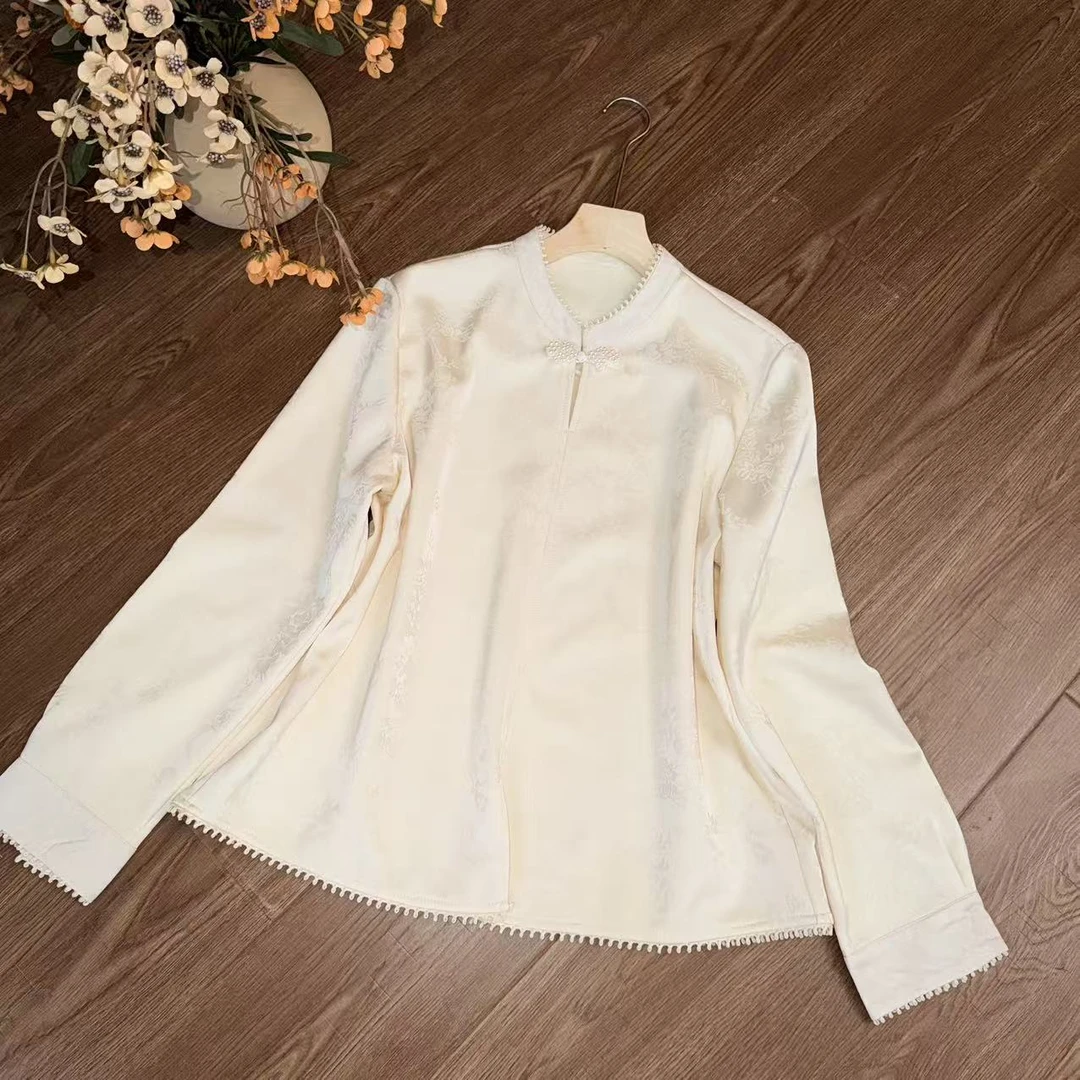 【大季原创】W017秋季新款百搭加绒长袖休闲丝绒打底时尚国风上衣