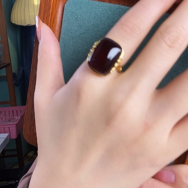 血珀银S925镶嵌戒指戒指