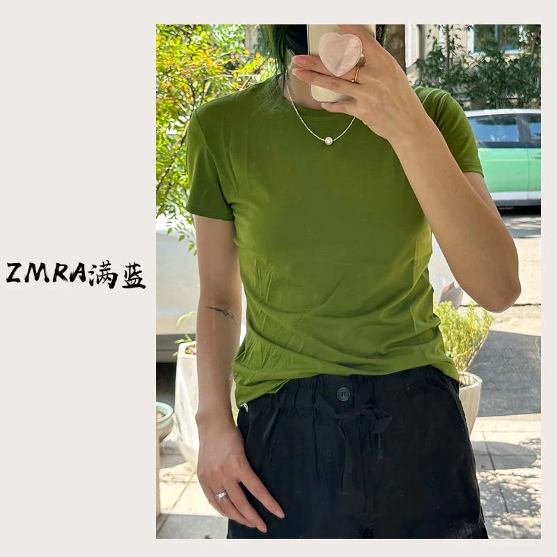 DX8026 夏季新款纯色修身圆领短袖T恤女