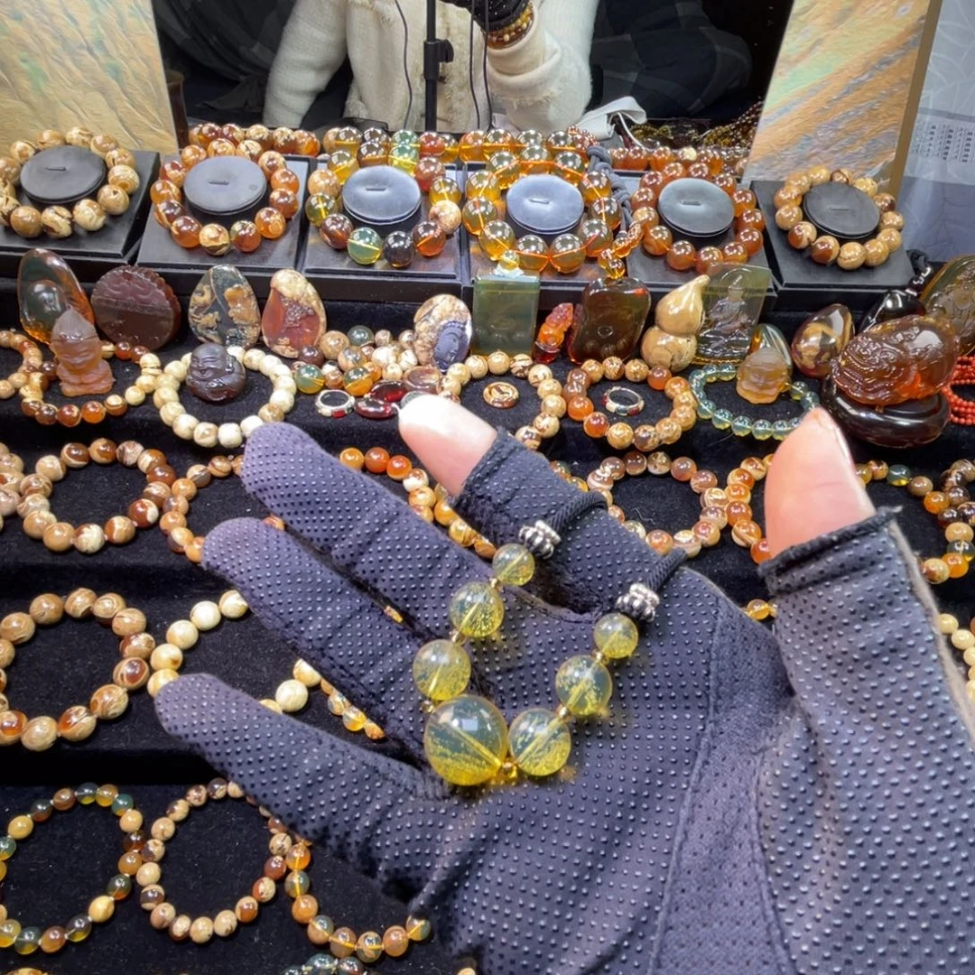 琥珀未镶嵌手串雨花