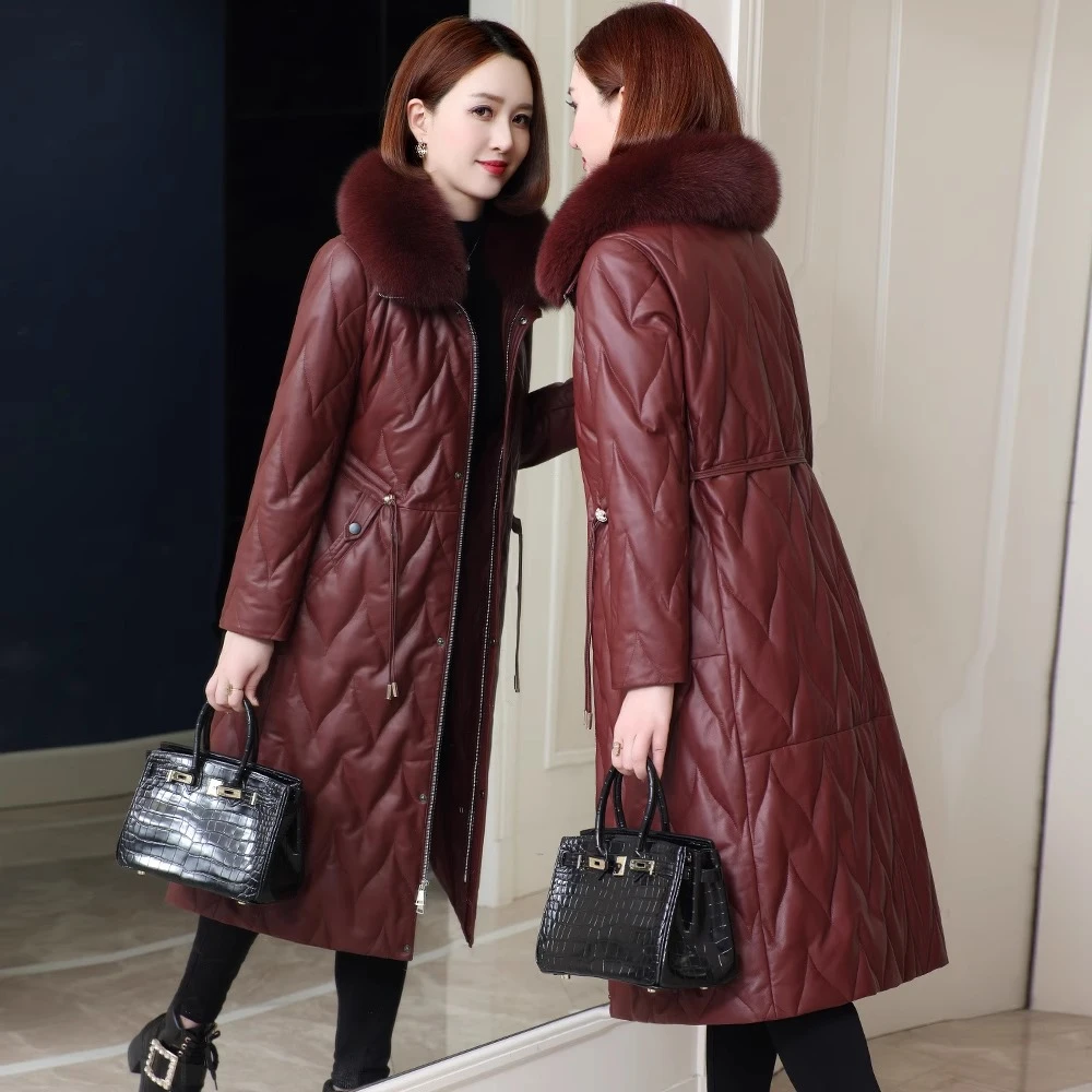 2025冬季新款皮衣女士海宁皮草绵羊皮真皮加绒服长款过膝保暖外套