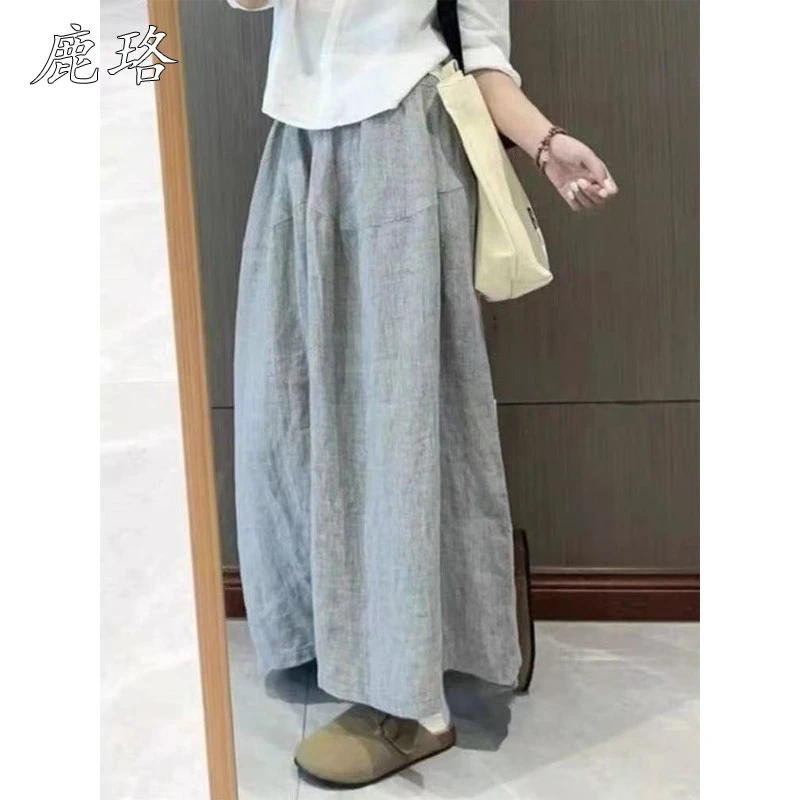 灰色休闲 棉麻宽裤女士春夏2025新款高腰显瘦亚麻九分裙裤云朵裤