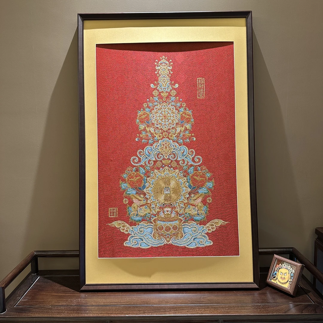刺绣【招财进宝】葫芦福禄挂画实木装裱办公室玄关茶室客厅装饰画