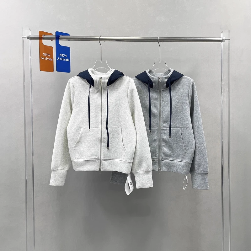 欧货春新款拼色设计感连帽拉链卫衣外套女宽松休闲上衣开衫250019