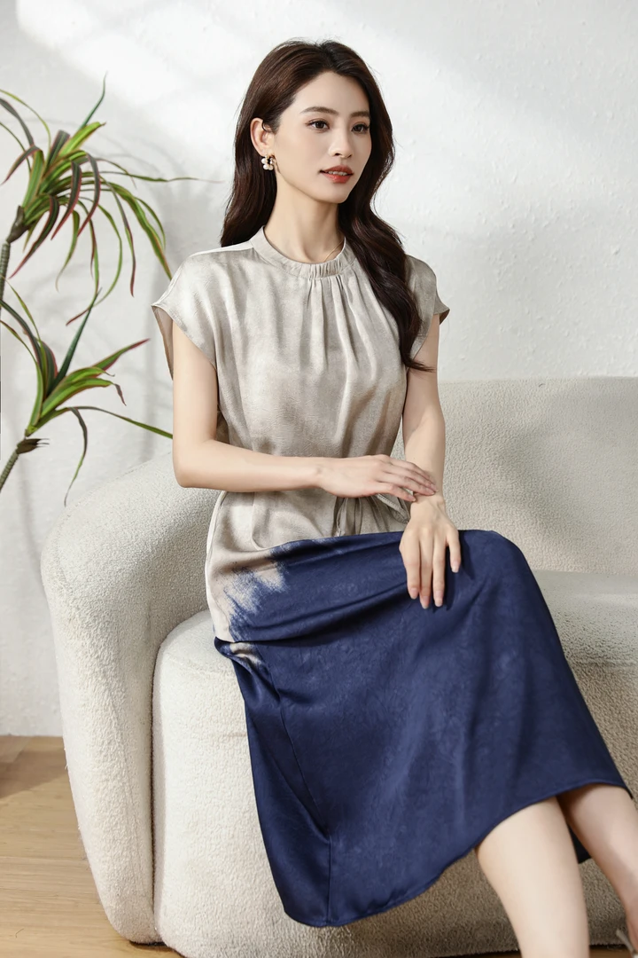 思雨T88945春夏新款定制显瘦气质时尚中长款收腰连衣裙