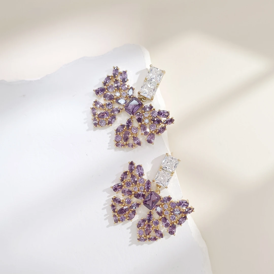 铜合金合成锆石耳饰 WYSX-002885【绛昙栖蝶】耳饰简约百搭时尚精致