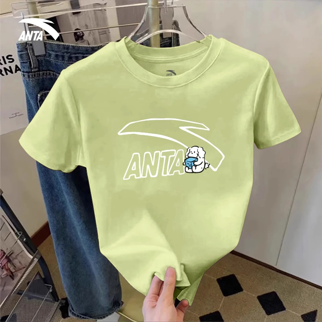 安踏抗菌冰丝短袖t恤女秋季新款正肩显瘦透气舒适运动上衣棉短袖