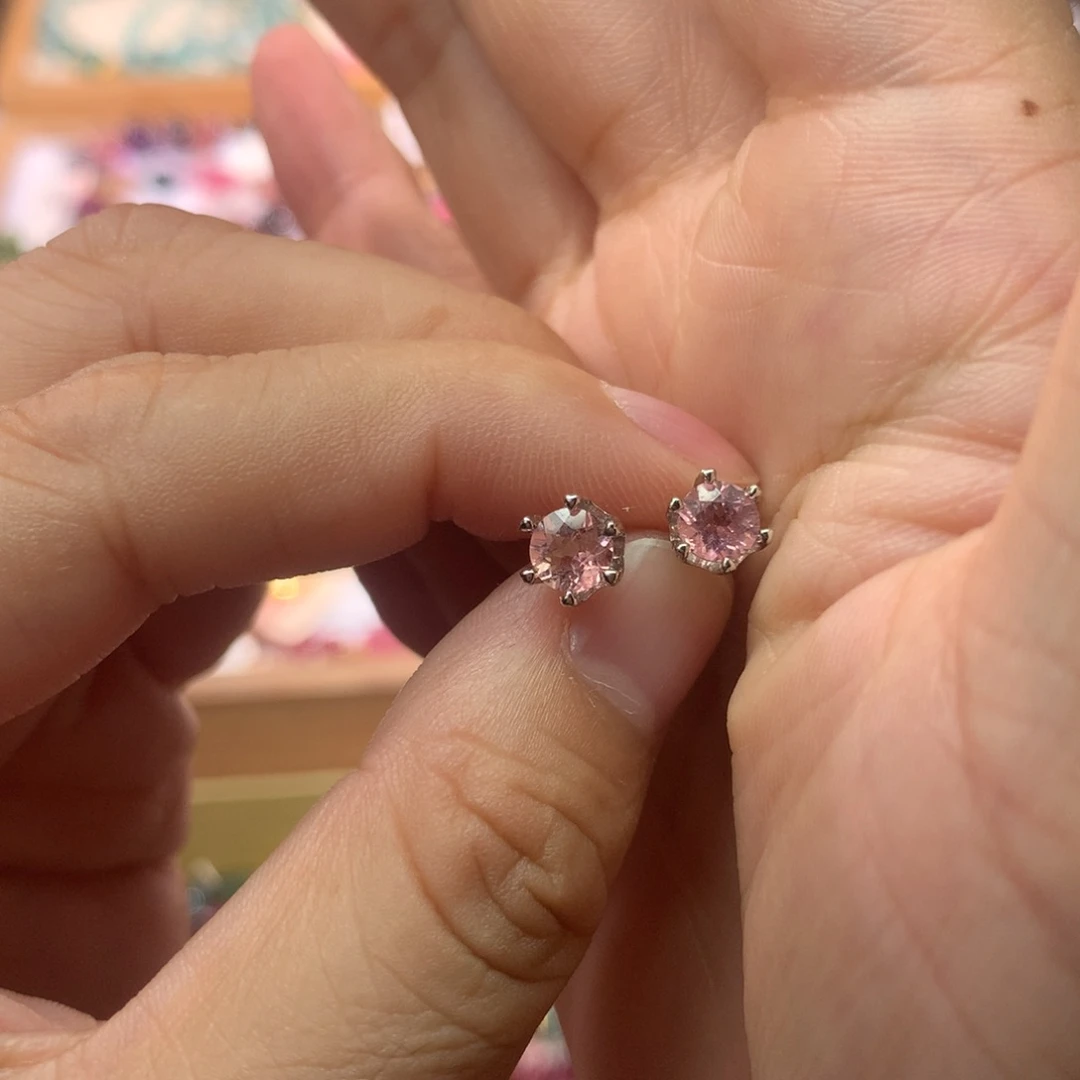 耳钉银S925镶嵌碧玺耳钉