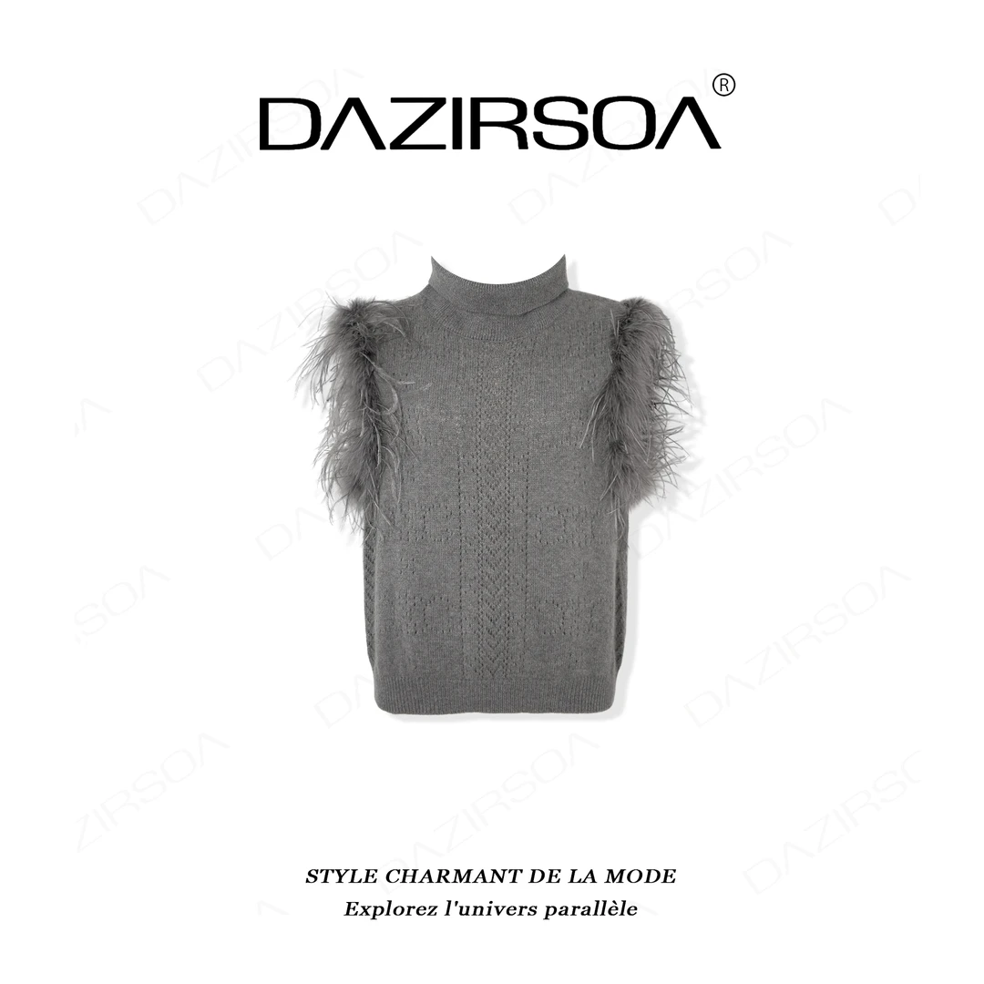 DAZIRSOA/达姿“忽而秋分”时尚百搭拼接毛毛洋气毛衣马甲 AB599