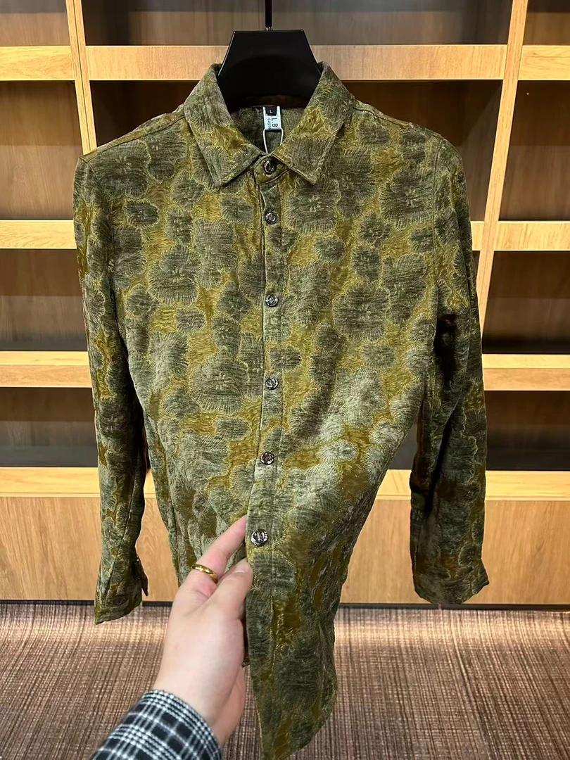 男士秋冬新款植绒翻领衬衣