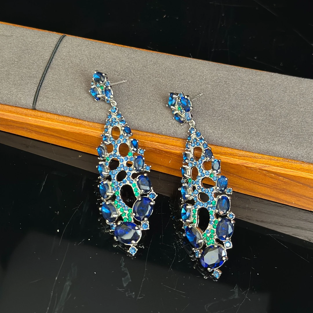 锌合金琉璃耳饰 轻奢气质耳钉复古宫廷风蓝色耳针