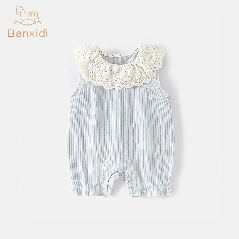 班喜迪婴儿衣服夏装薄款女宝宝连体衣满月百天婴幼儿可爱爬服夏季