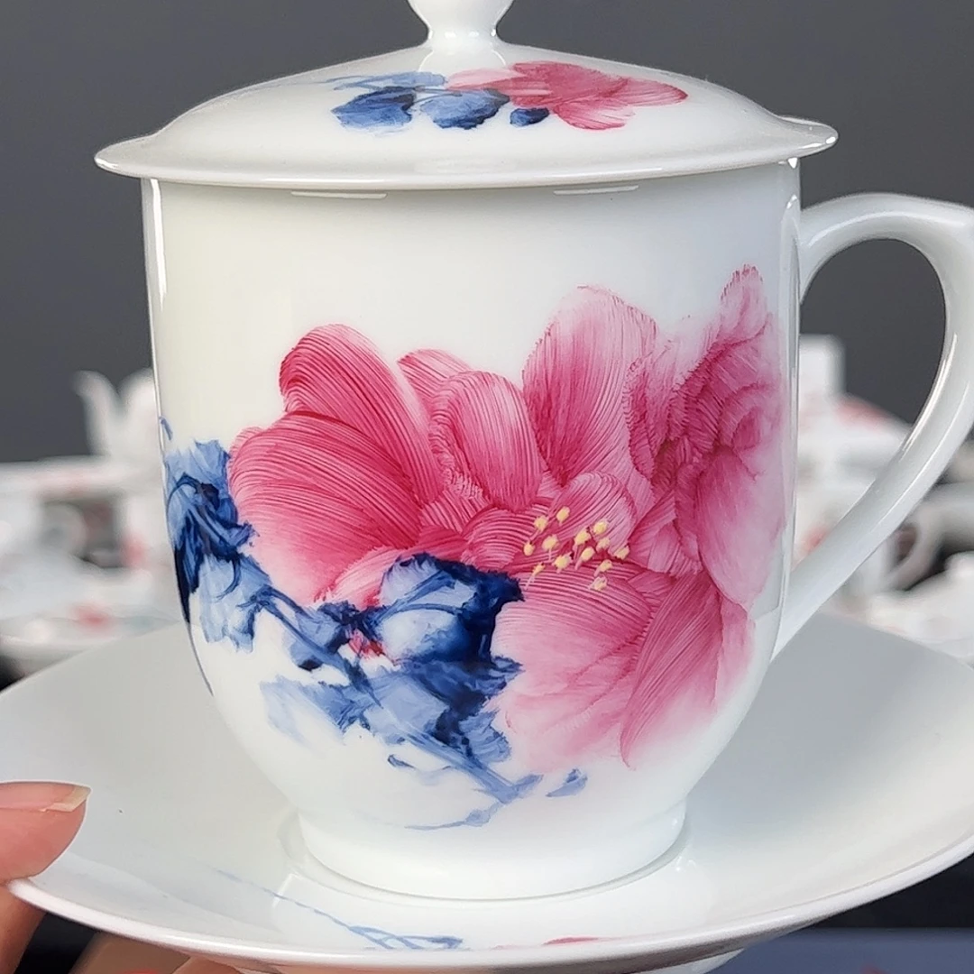 瓷柴窑 手指画办公杯（周大师作品）