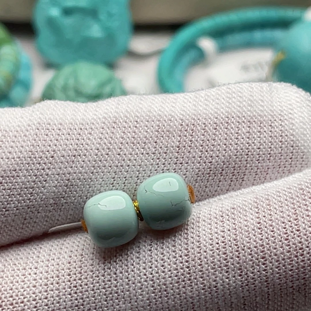 绿松石未镶嵌珠宝奇石6.6mm菜籽绿老型对珠