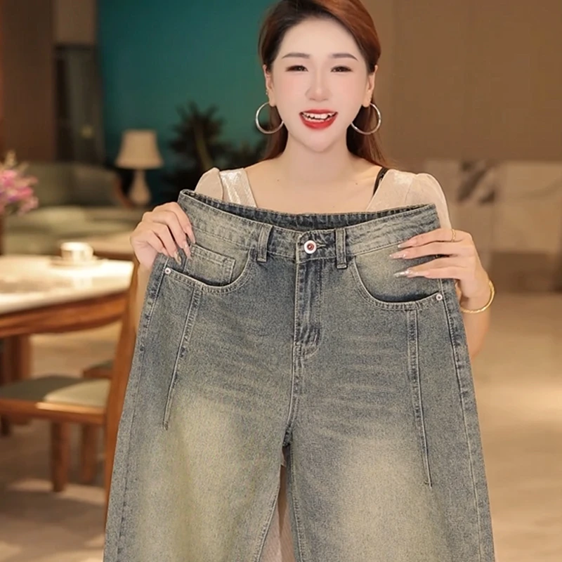 秋季新款男士牛仔裤复古怀旧蓝宽松休闲百搭显瘦做旧水洗弯刀裤男