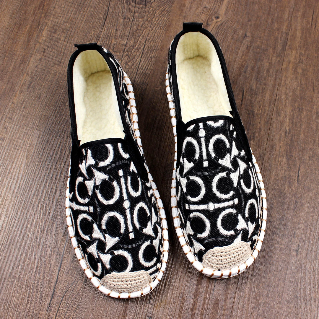 冬季新款老北京布鞋男款加绒保暖手工软底加厚二棉一脚蹬套脚休闲