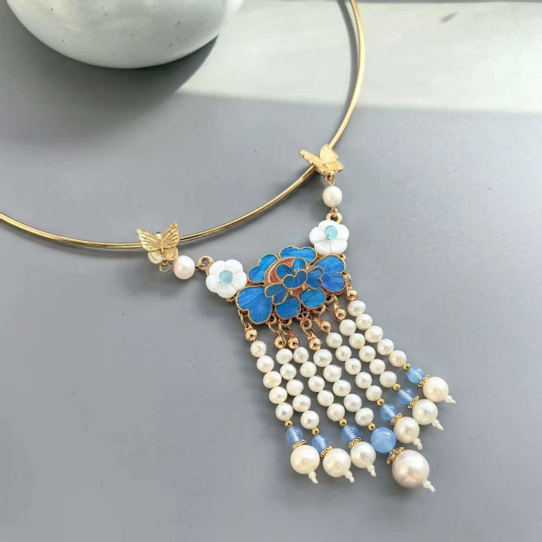 非金属羽毛项链 古风鹦鹉毛牡丹项圈