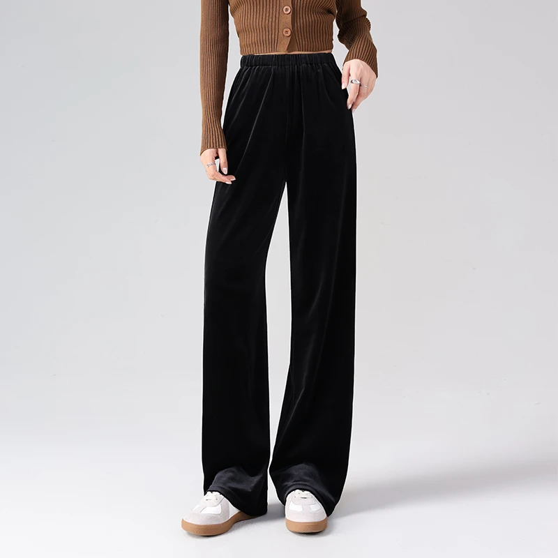 柔软垂顺金丝绒直筒裤女秋冬高级感小个子大码宽松高腰休闲阔腿裤