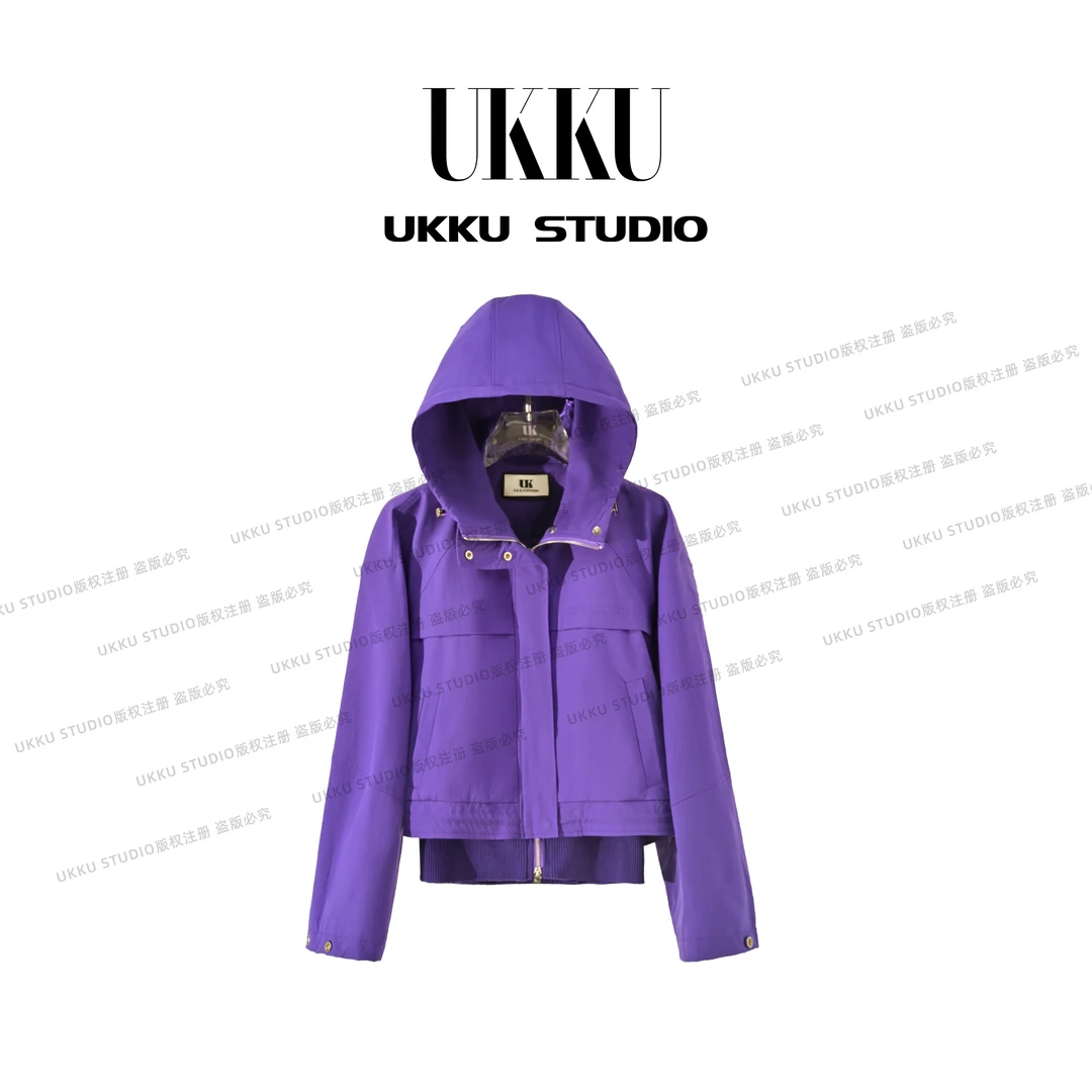 伊娃原创【紫气东来】秋冬新款修身紫气质显白重磅连帽冲锋衣614929