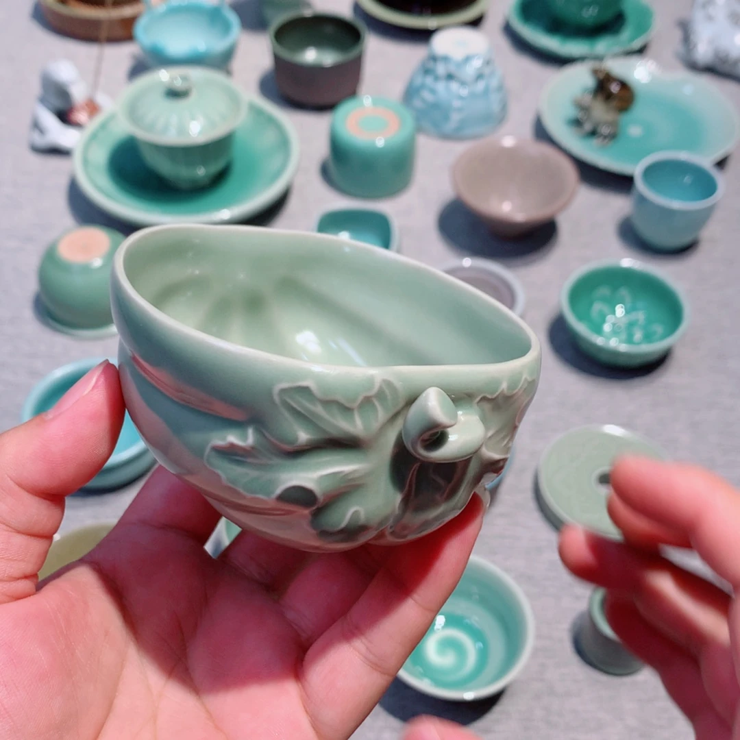 三***丹龙泉青瓷茶具杯子
