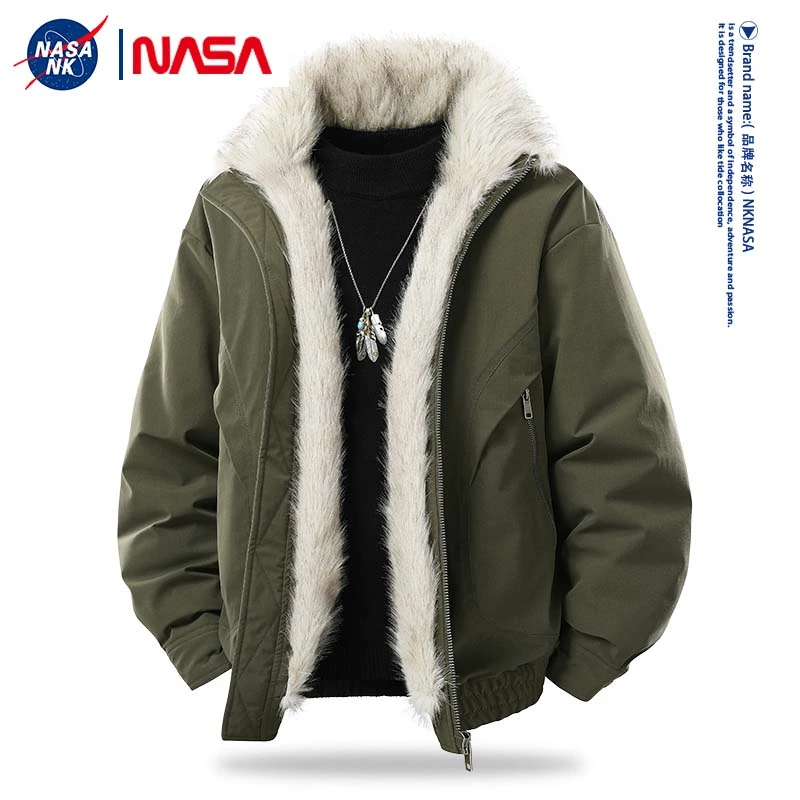 NASA联名座山雕连帽毛领棉衣男款冬季户外徒步防泼防寒棉衣外套潮