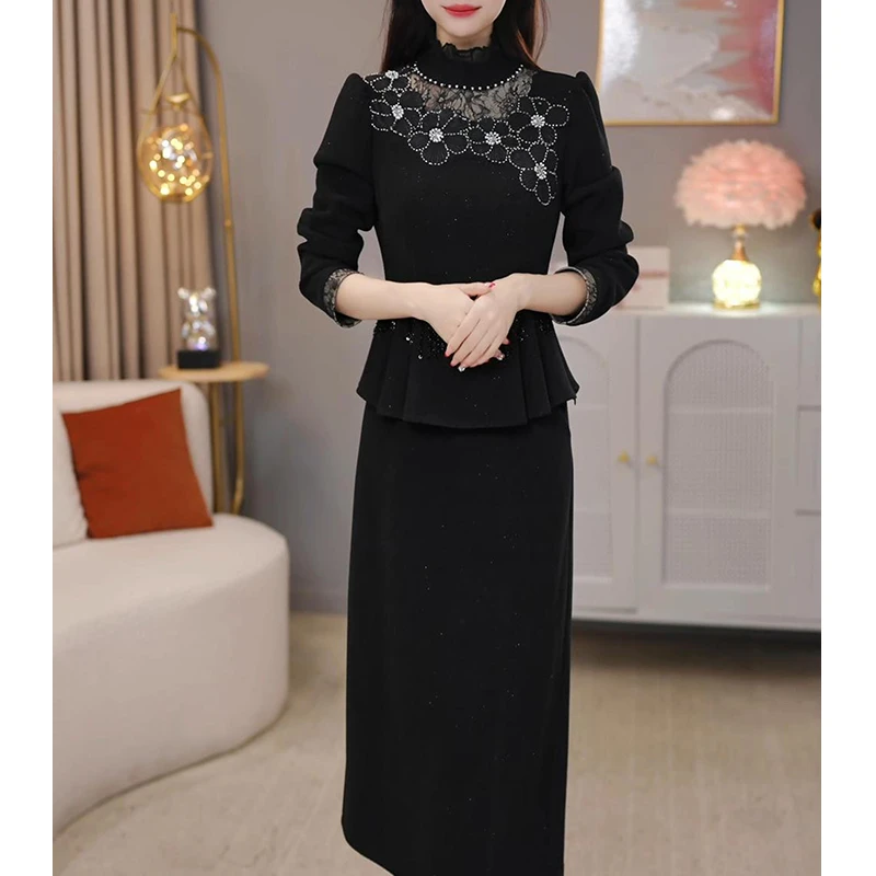 【定制套装】C1758上衣配半身裙优雅气质时尚减龄休闲显瘦收腰冬