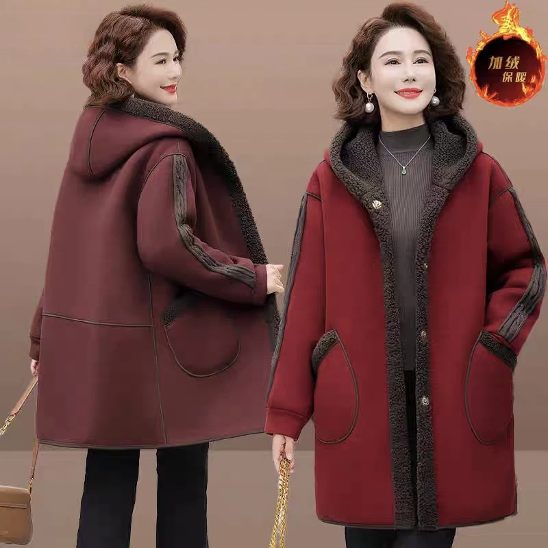 2895中老年妈妈洋气时尚双面穿加绒连帽外套