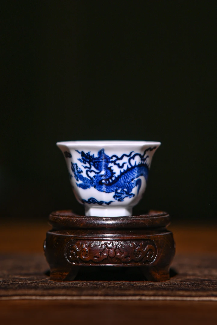 景德镇朴真堂青花龙纹小八方杯陶瓷A2茶杯