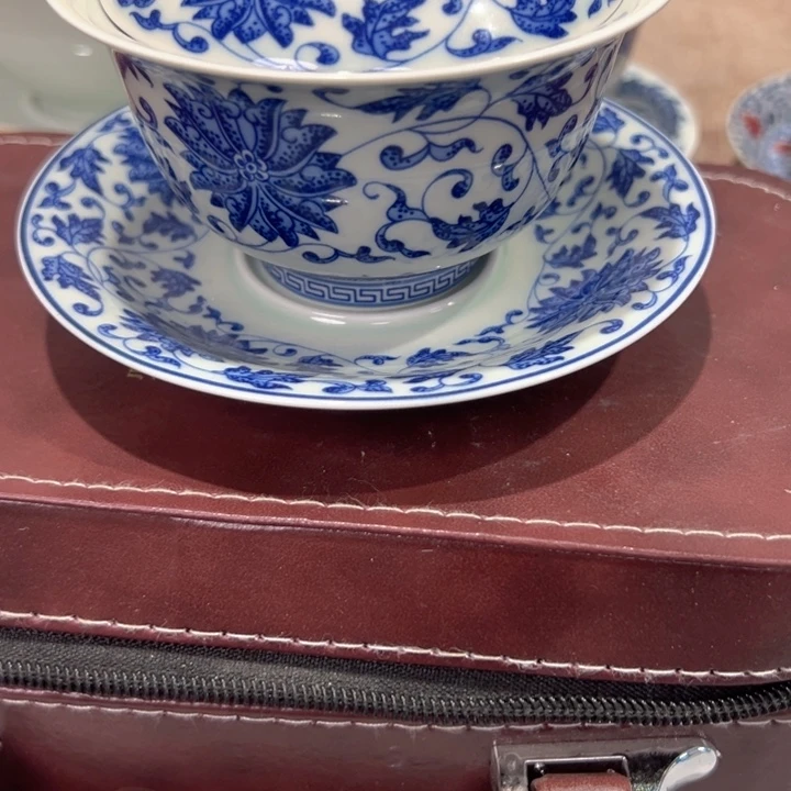 瓷片白青花缠枝莲元宝盖碗全品