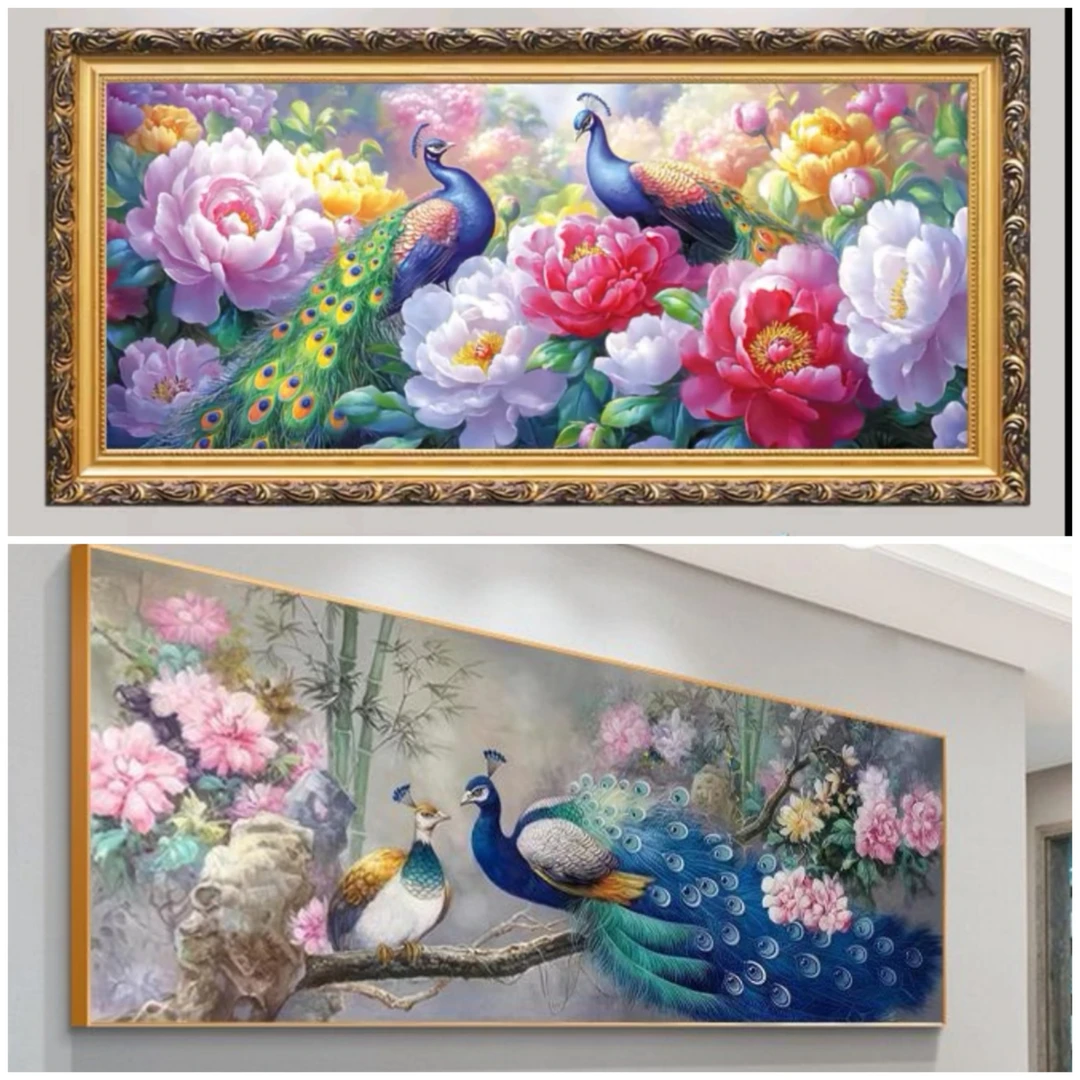 S手工款十字绣：荣华富贵孔雀牡丹客厅花朵线绣新款