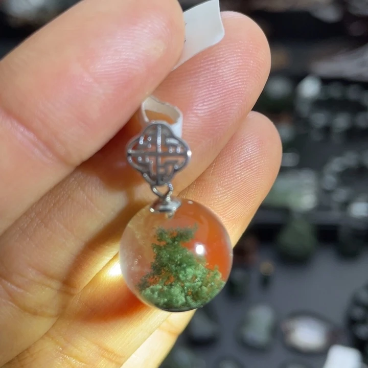水晶银S925镶嵌颈饰绿幽灵单珠定制