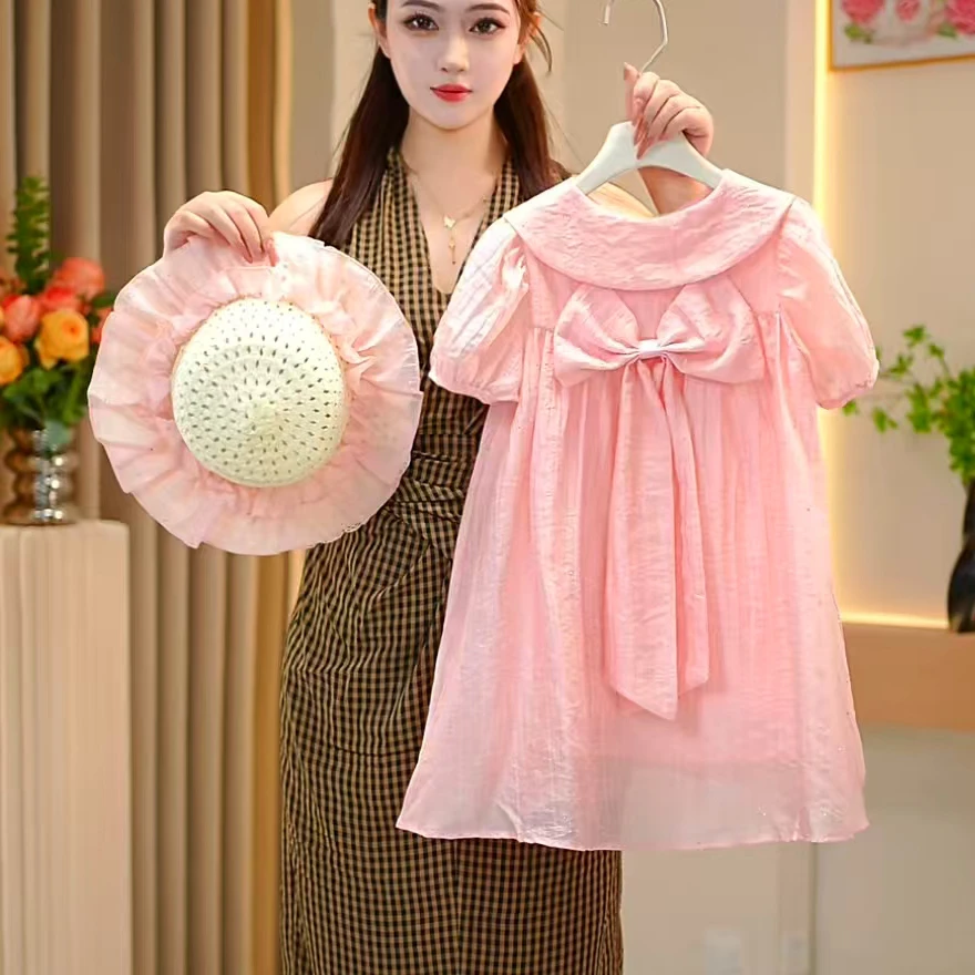 【佳琪妈】2025夏季女童翻领洋气时尚宽松甜美薄款公主裙韩版-7020#