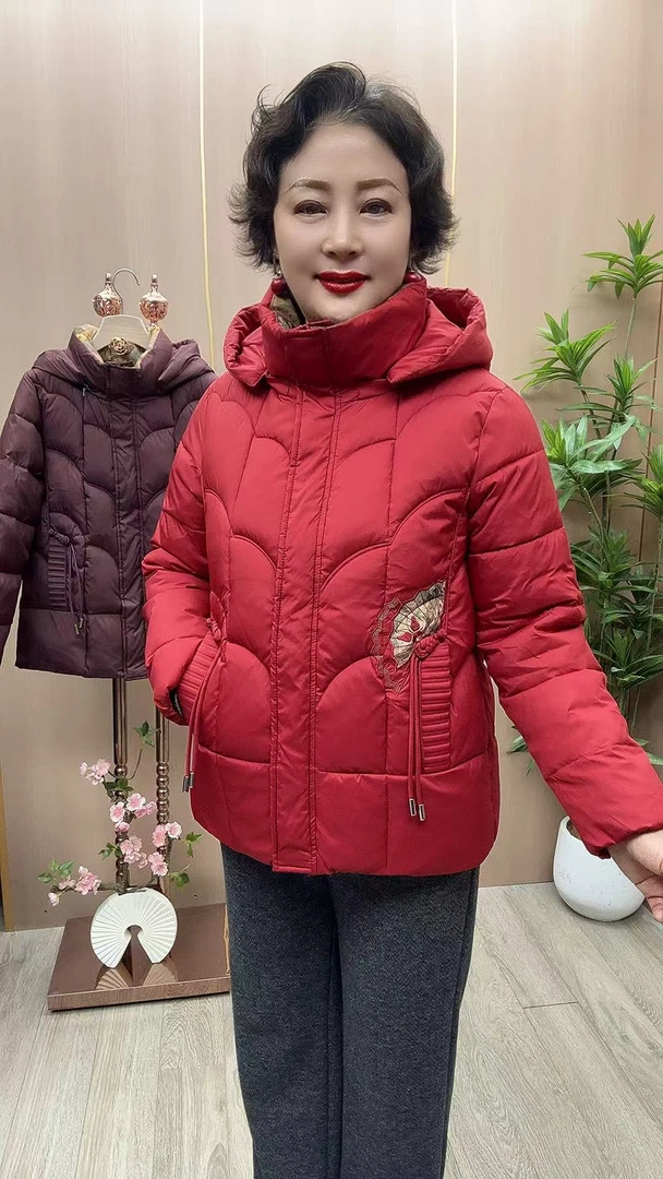 XB#9602棉服 衣长68 中老年女装妈妈装 帽可拆卸新中式棉服