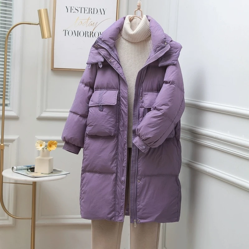 新款中长款过膝韩版白鸭绒加厚连帽冬季外套大气保暖外套