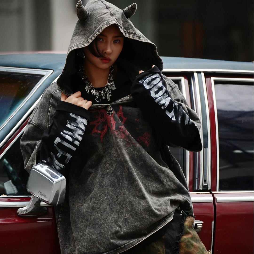 原创【魔玩】重磅涂鸦短袖拼接破洞扎染短袖高街潮牌痞帅半袖小众设