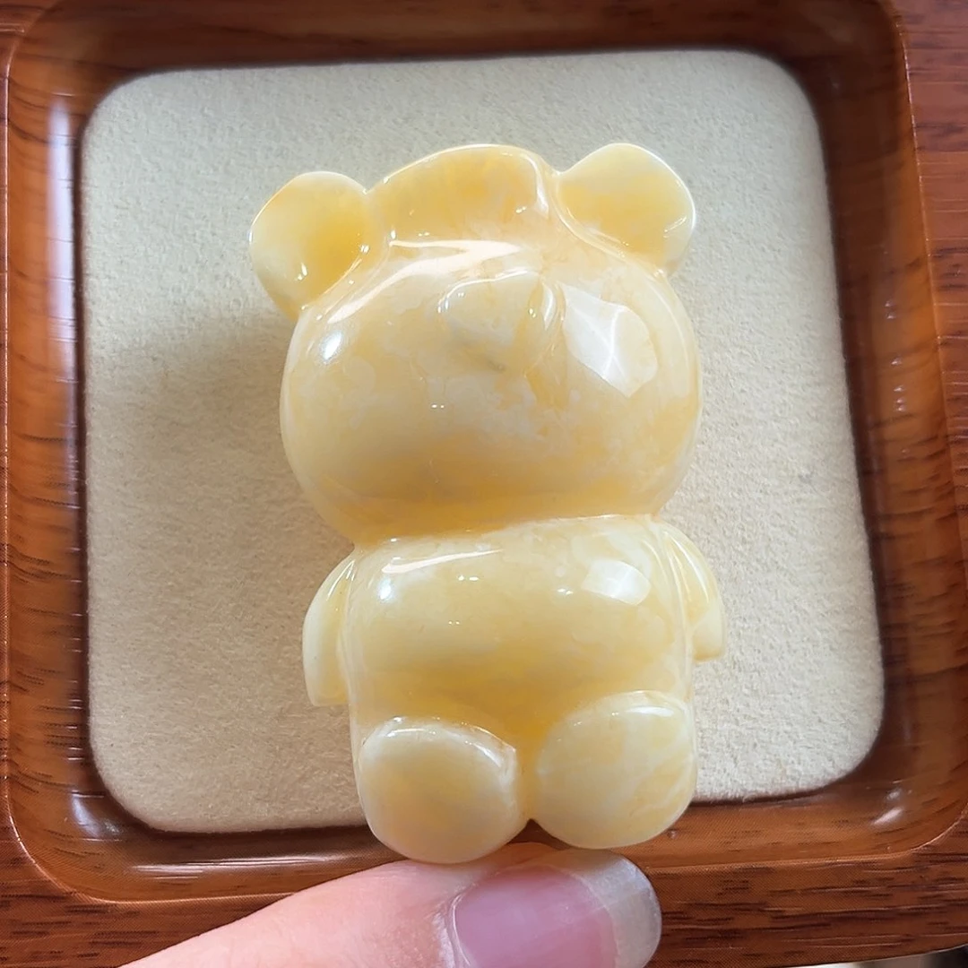未镶嵌颈饰蜜蜡焦皮粉橘白虎皮纹蜜蜡立体圆脸大暴力熊吊坠