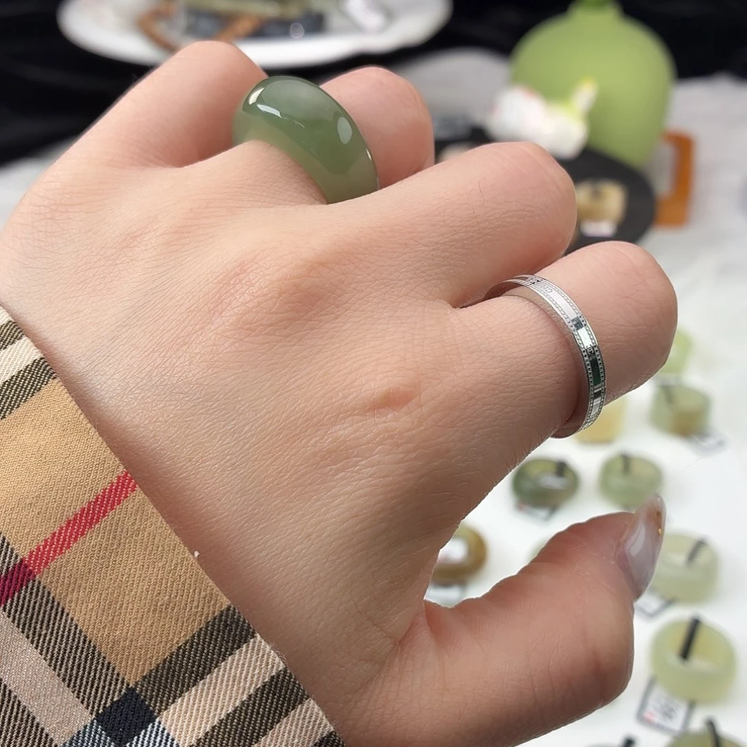 和田玉（糖玉）未镶嵌戒指S101湖水绿馒头17.1