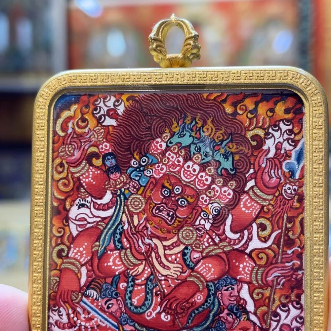 吊坠热贡纯手绘唐卡马头明王