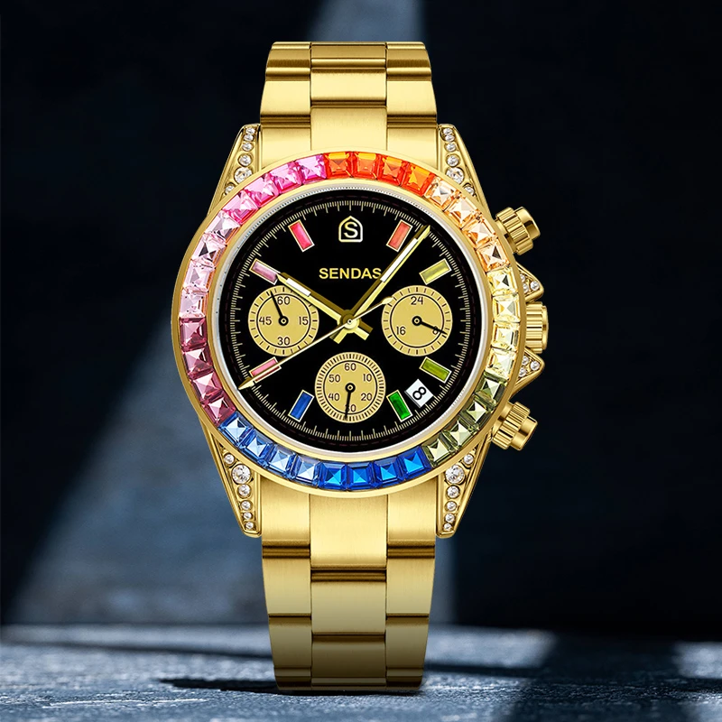 SENDAS原装经典商务防水夜光男士高级飞轮腕表 yx 1 chd