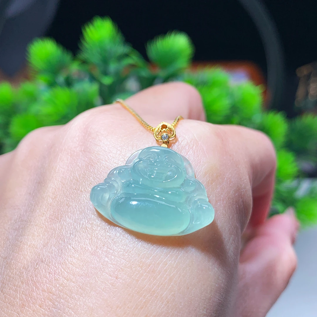 天然缅甸翡翠18 K金佛公吊坠（21.9x23.9x5.5）