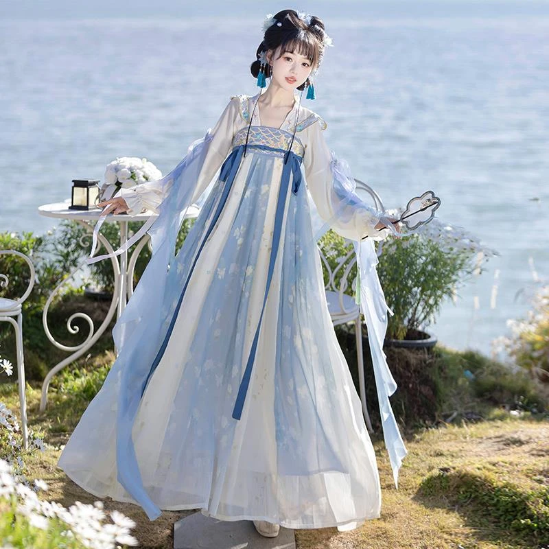 汝雅颂原创汉服大袖【云山栀】春季唐制汉元素连衣裙改良日常齐胸裙