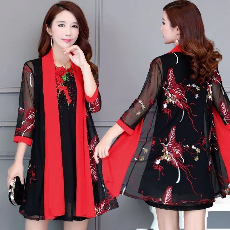 防晒新款女外大码蕾丝披肩妈妈网纱开衫上衣外套女中长款小衫夏季